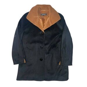 Ellen Tracy Wool Angora Blend Coat Black And Caramel  Button Up Size Large